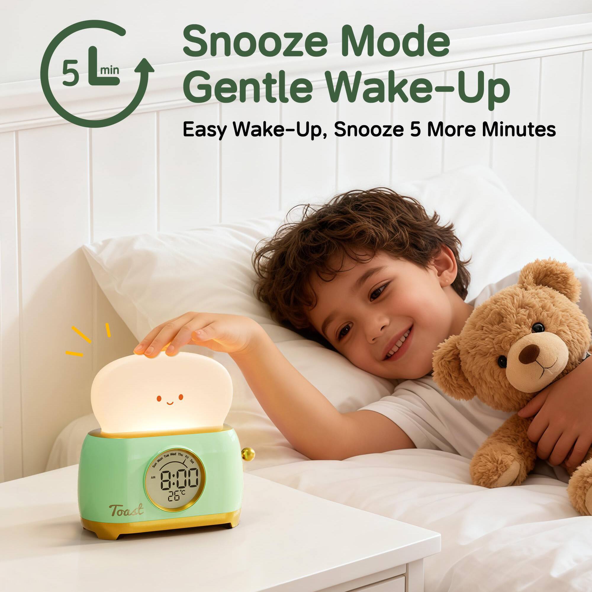 5 L min Snooze Mode Gentle Wake-Up Easy Wake-Up, Snooze 5 More Minutes - 8:00 C 26 Toast