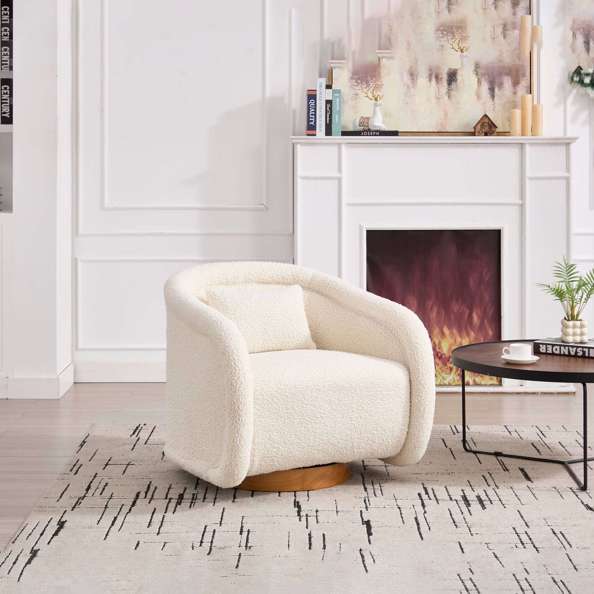 Lirago - 30" Wide Swivel Accent Chair 360° Swivel Barrel Chair with Velvet Upholstery - White
