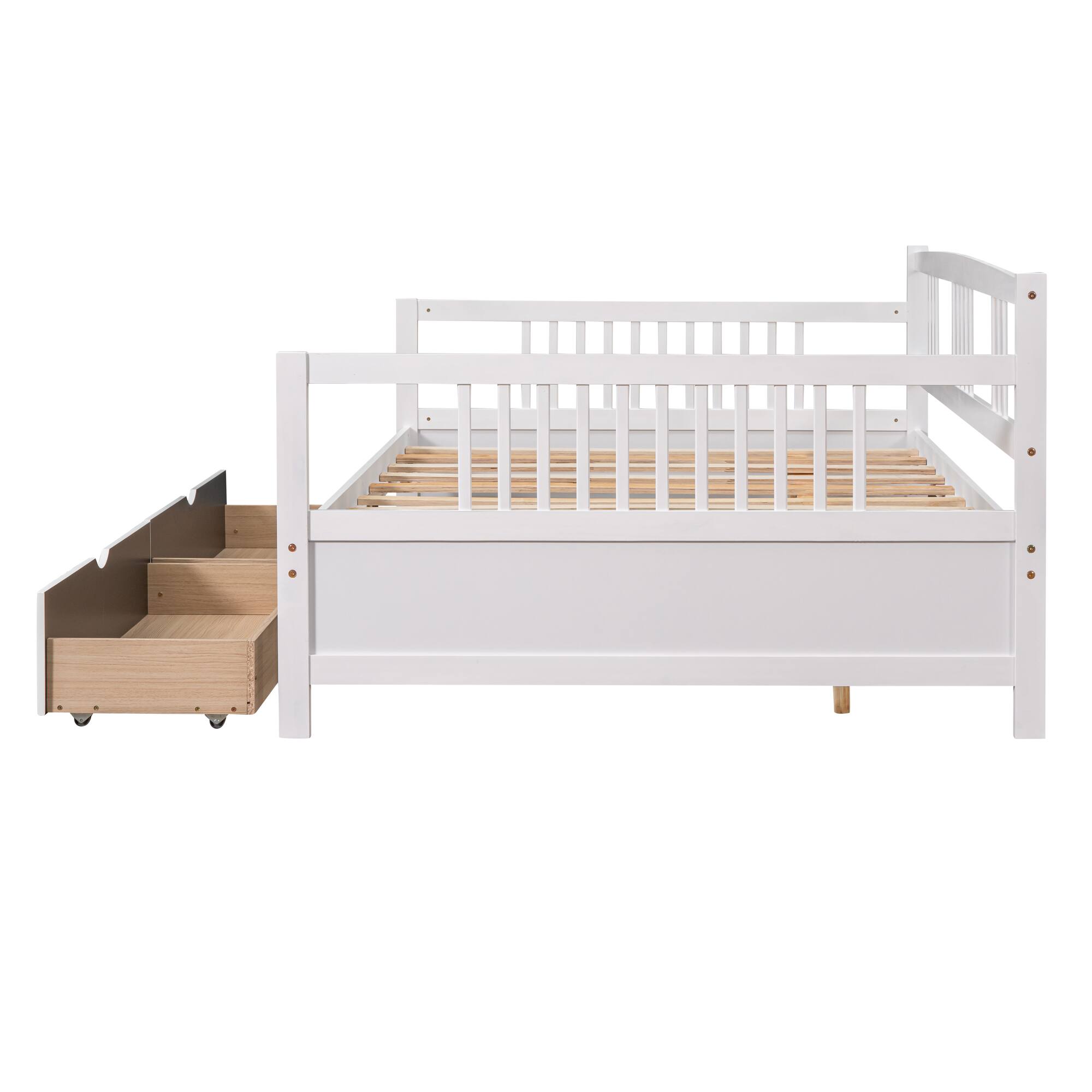 Alt View 2. Whisen - Wood Daybed with Two Storage Drawers, Multi-Functional Sofa Bed Frame - White.