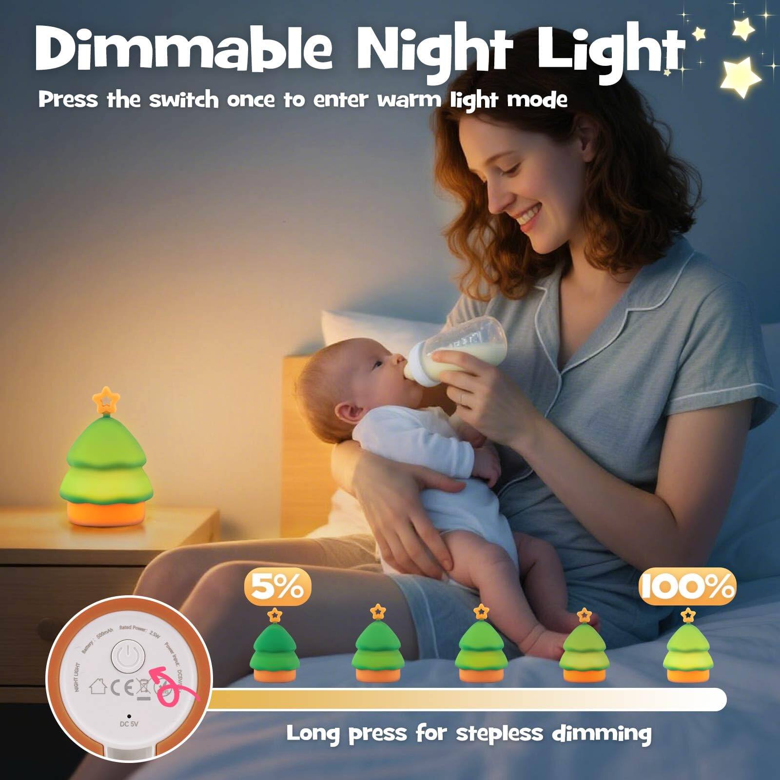 Dimmable Night Light  
Press the switch once to enter warm light mode  

5% 100%  

Long press for stepless dimming