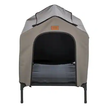 Front. TRIXIE - 2-in-1 Elevated Portable Dog House or Dog Cot & Tent - Gray.