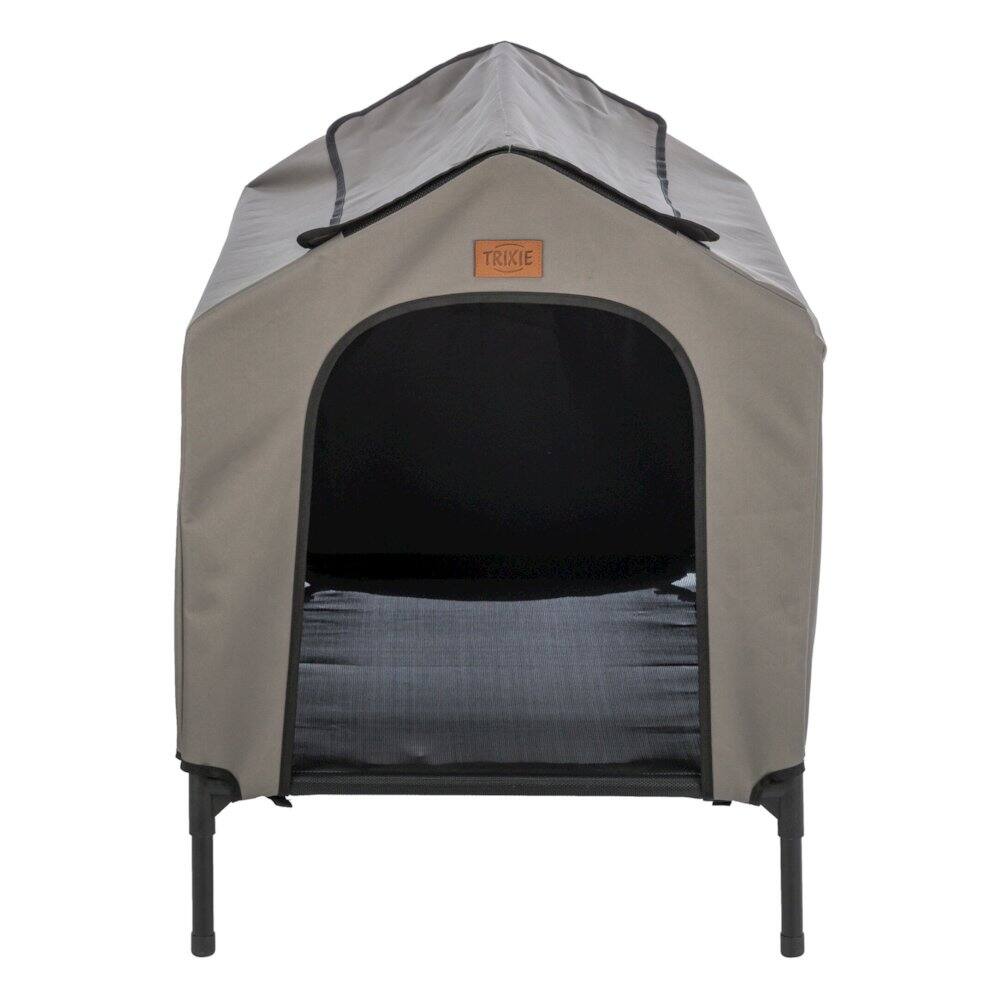 Front. TRIXIE - 2-in-1 Elevated Portable Dog House or Dog Cot & Tent - Gray.