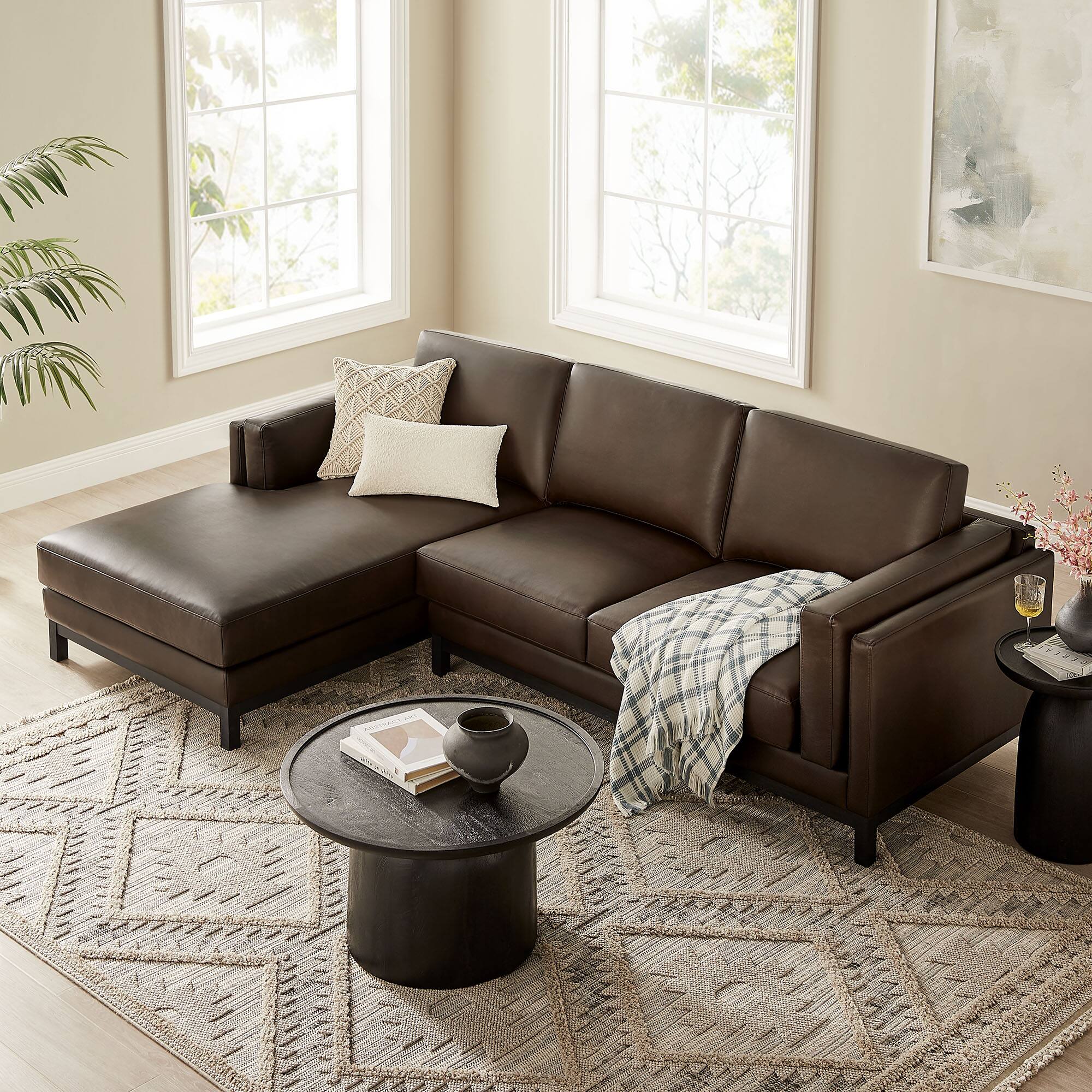 Alt View 5. Modway - Roscoe Left-Facing Vegan Leather Sectional Sofa with Chaise by Modway - Espresso.