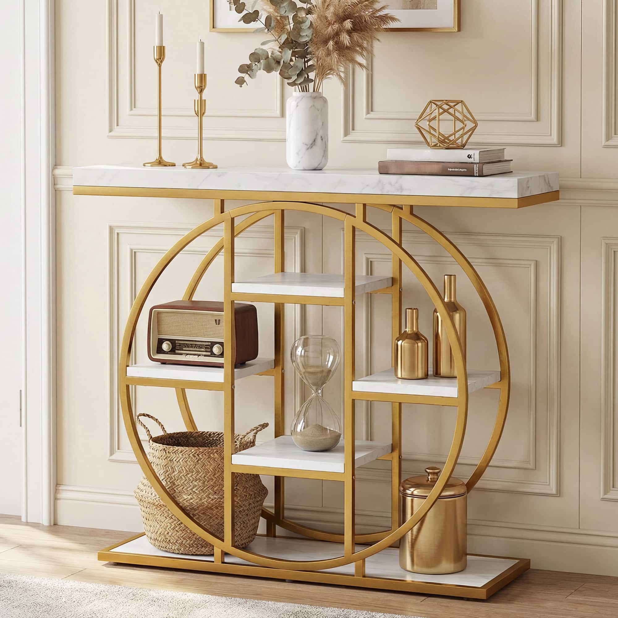 Homcom - Console Table with Storage Shelves, Industrial Sofa Table for Living Room, Hallway - White