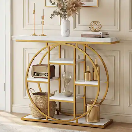 Front. Homcom - Console Table with Storage Shelves, Industrial Sofa Table for Living Room, Hallway - White.