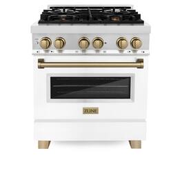ZLINE - Autograph 30" Legacy Dual Fuel Range w/ 4 Burners & White & Bronze Accents (RAZ-WM-30-CB) - Multicolor