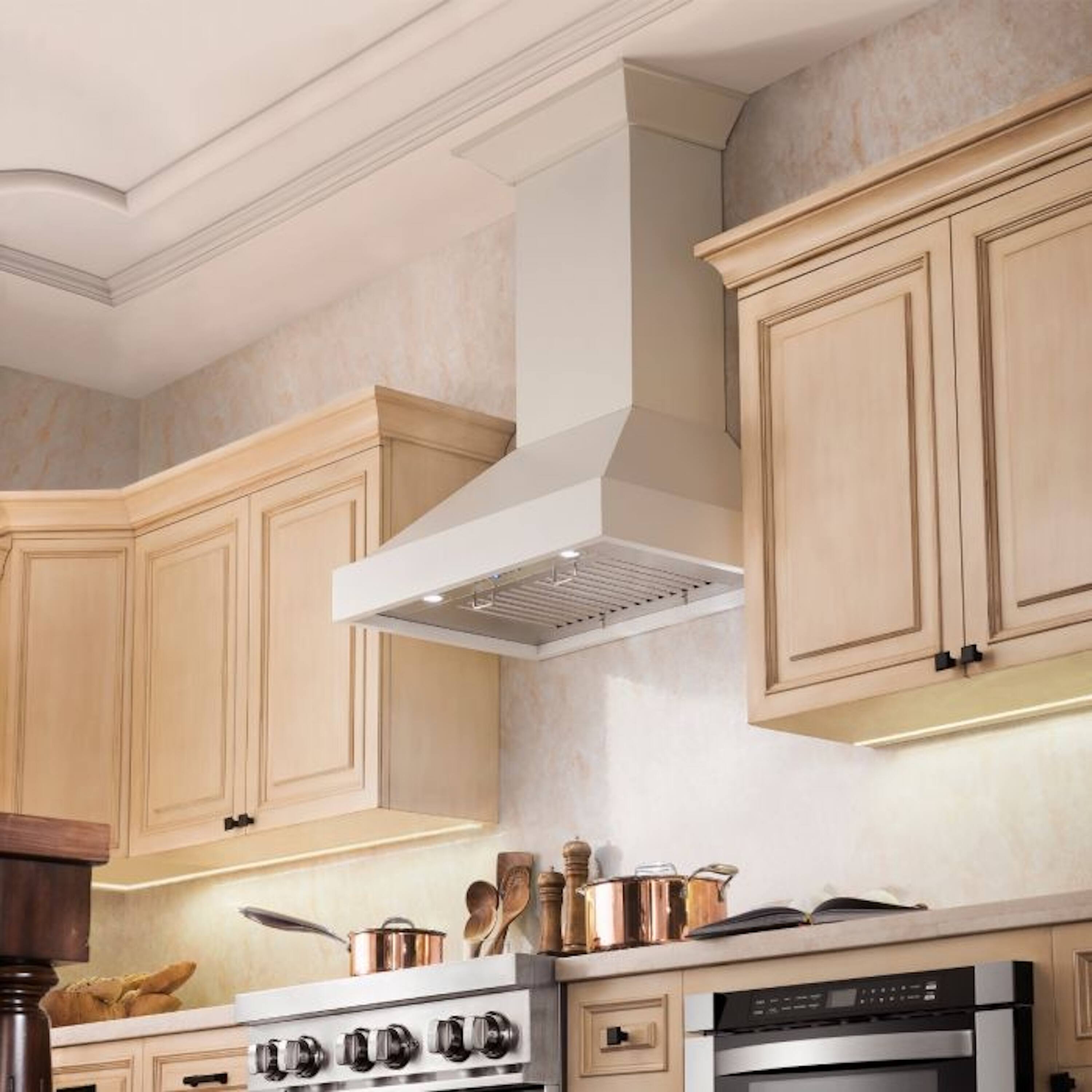Alt View 2. ZLINE - ZLINE 48 in. Ducted Wooden Wall Mount Range Hood in Cottage White - Cottage White.