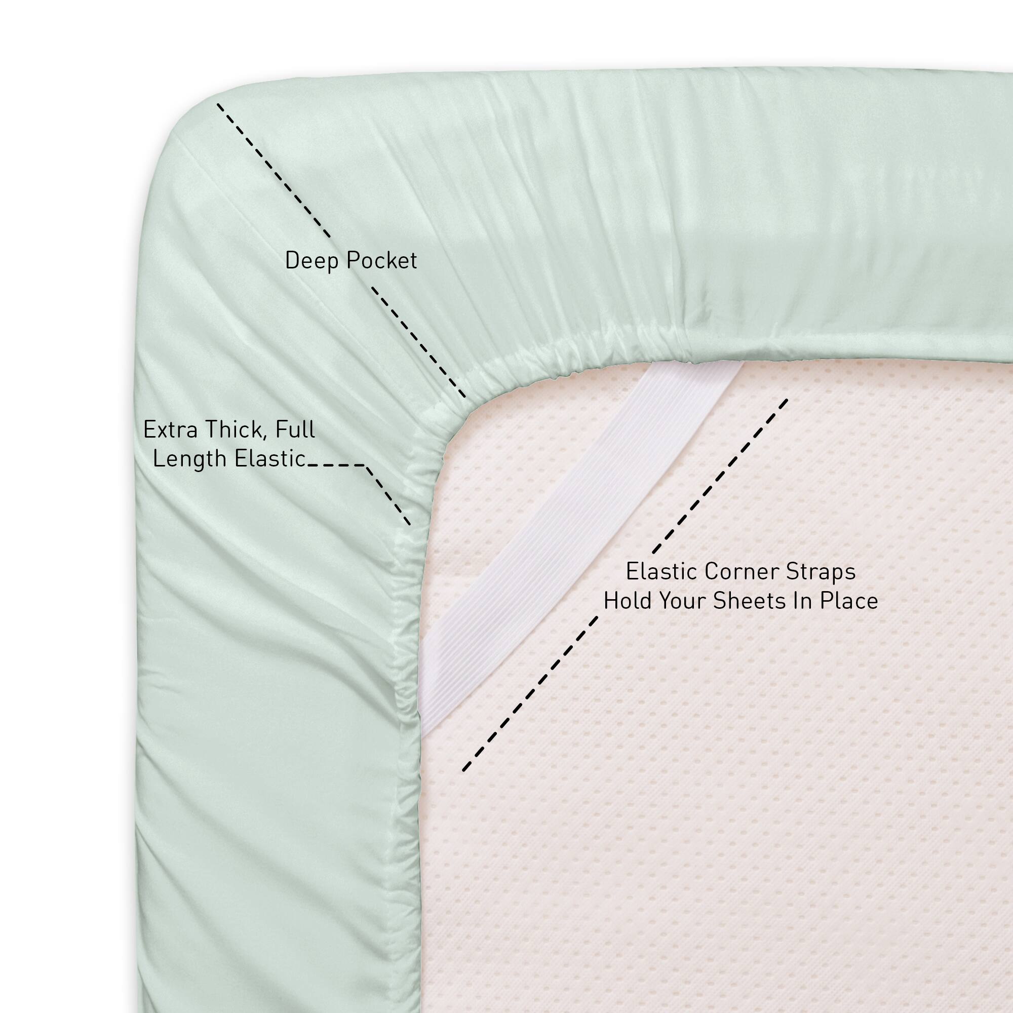 Deep Pocket, Extra Thick, Full Length Elastic, Elastic Corner Straps Hold Your Sheets In Place