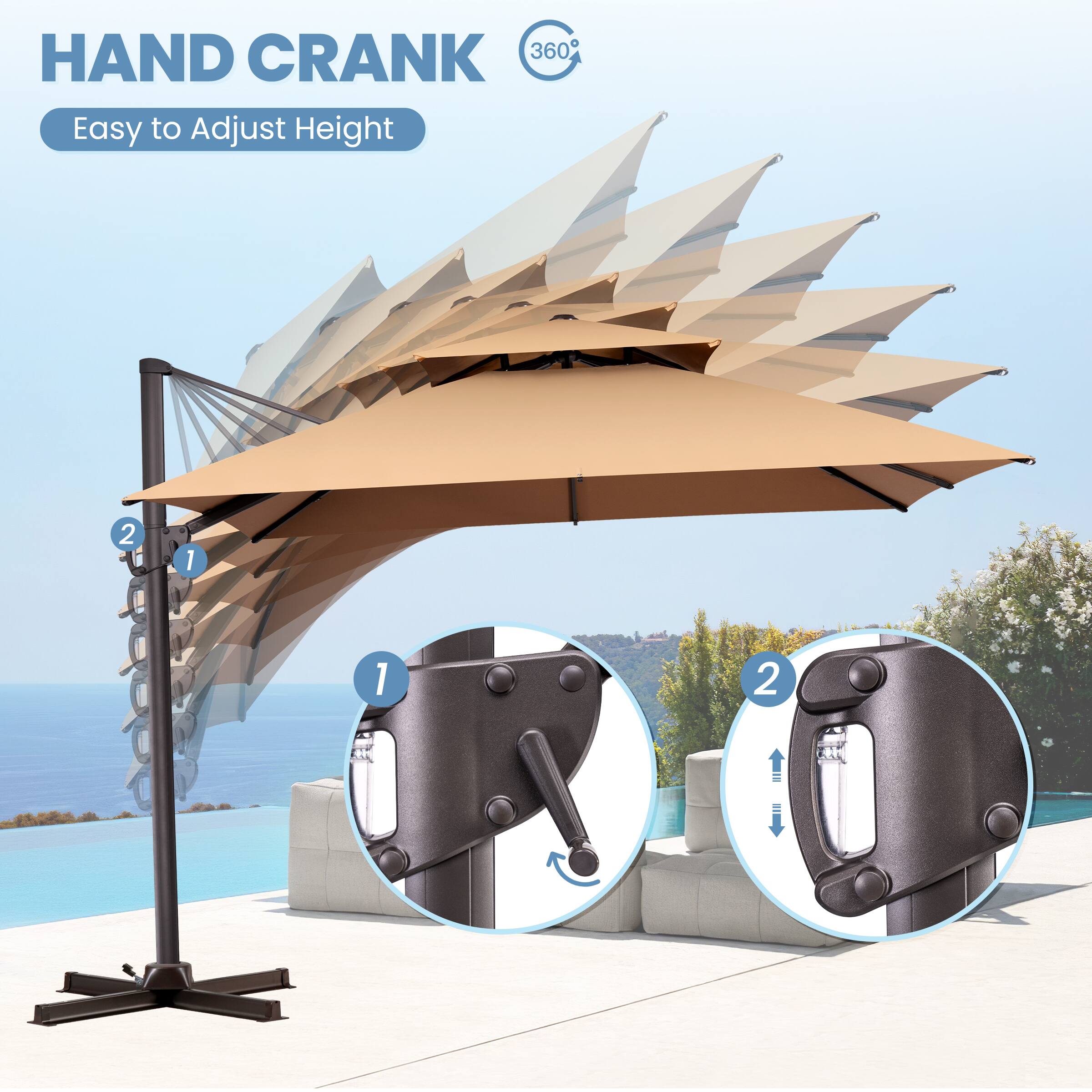 HAND CRANK  
Easy to Adjust Height  
360°
