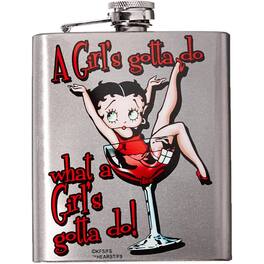 Spoontiques - Betty Boop A Girl's Gotta Do Metal Hip Flask with Funnel 7 ounce - Silver