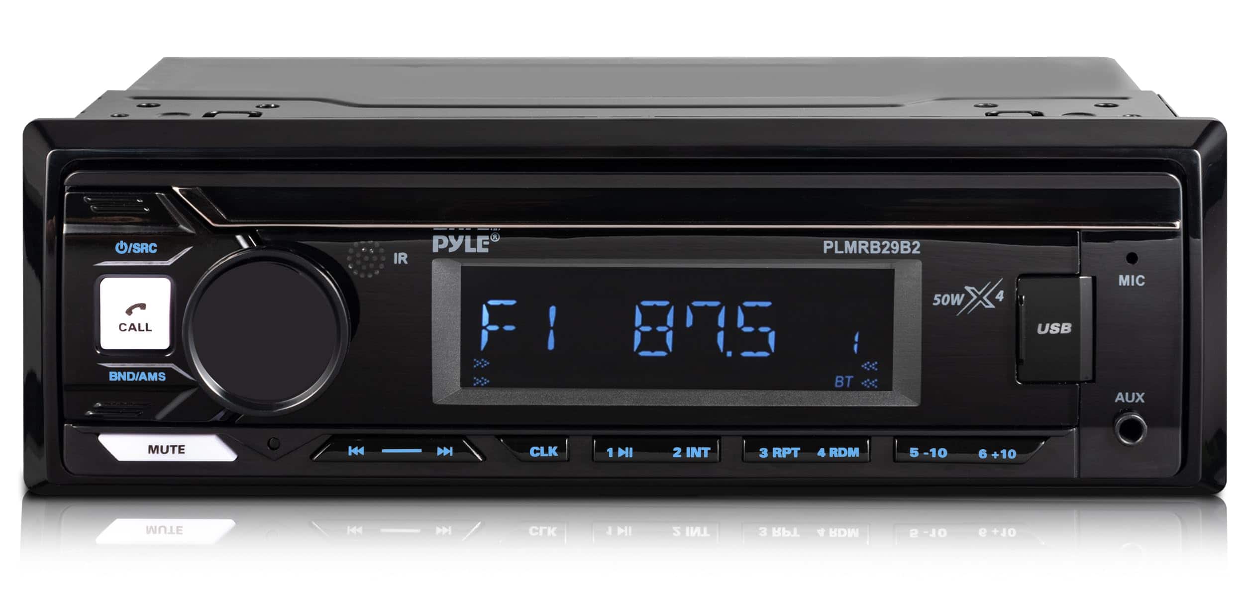 Pyle - Marine Radio Stereo Receiver with Bluetooth MP3 Player - Single DIN Boat Audio System, AM/FM Tuner, USB/AUX Input - Black