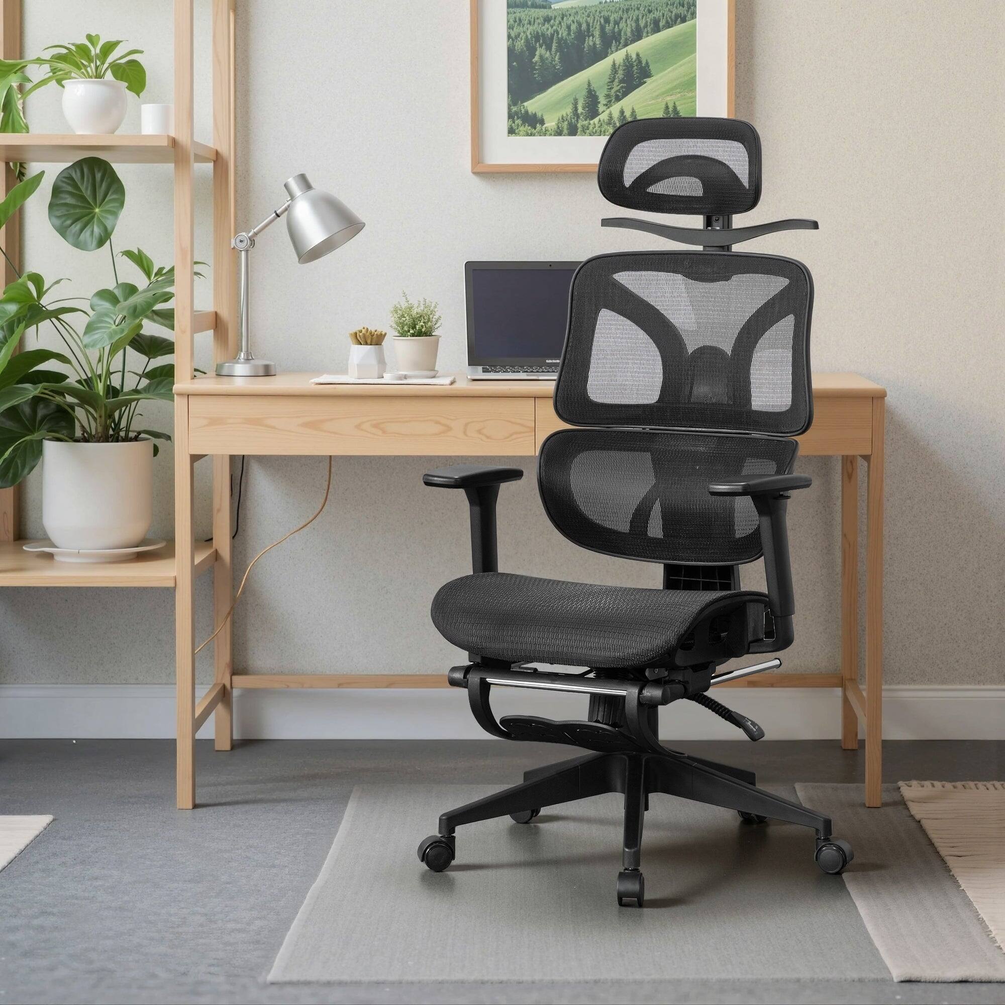 Alt View 5. Vecelo - Black Heavy Duty Office Chair with Footrest&Head/Lumbar Support-Ergonomic Gaming Chair,Adjustable Height&Breathable Mesh - Black.