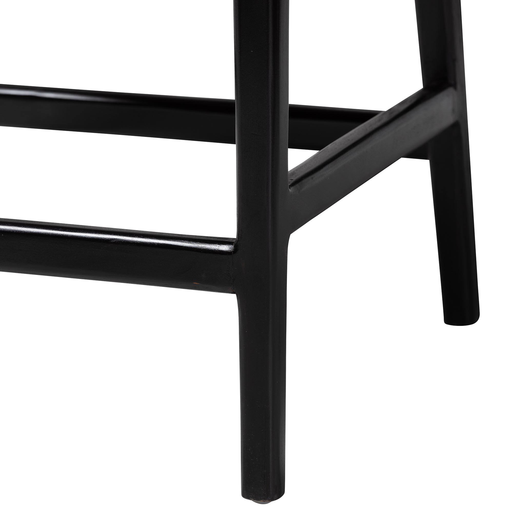 Alt View 2. bali & pari - Abiel Natural Rattan Counter Stool with Arms and Removable Cushion – Handwoven Wicker Stool with Mahogany Wood Frame - Greywash/Black.