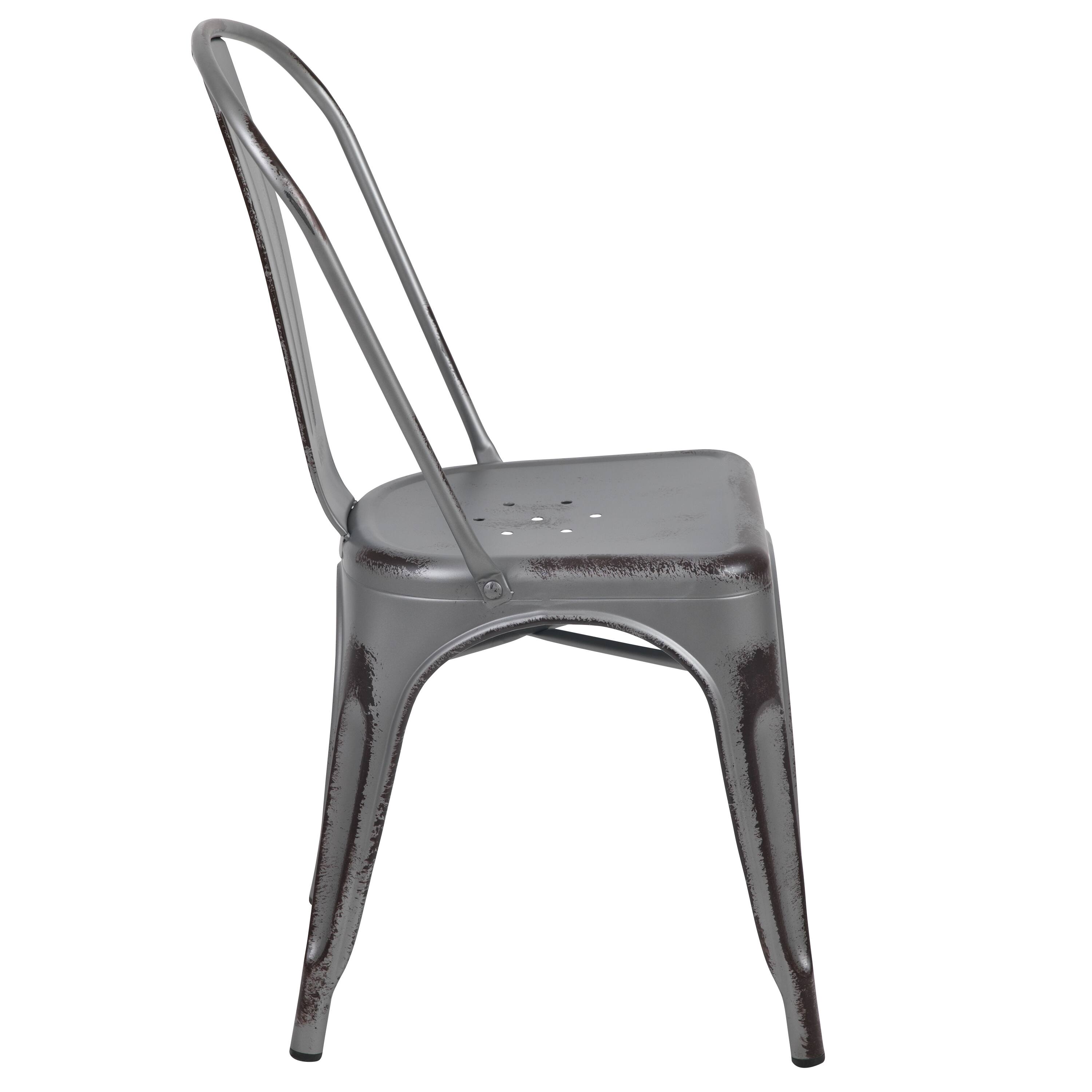 Alt View 6. Emma + Oliver - Commercial Grade Distressed Colorful Metal Indoor-Outdoor Stackable Chair - Silver Gray.