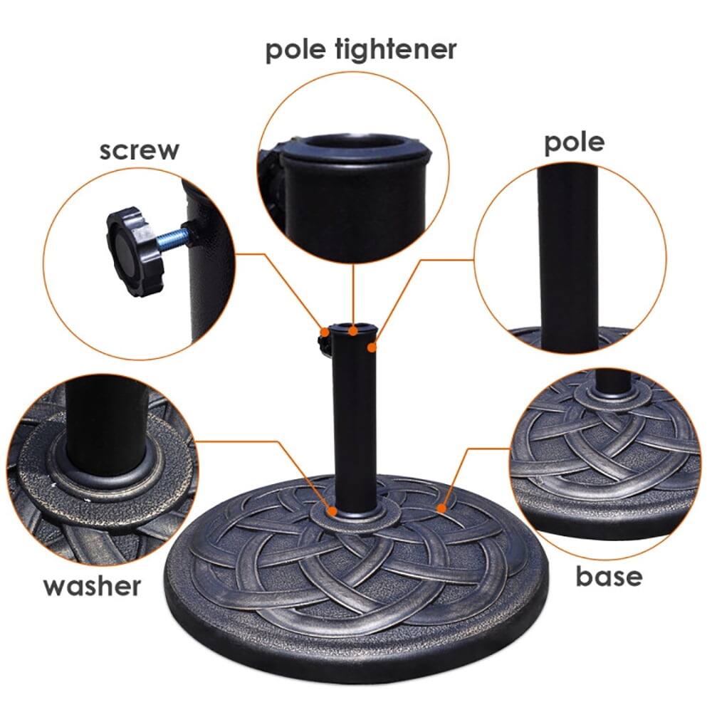 pole tightener  
screw  
pole  
washer  
base