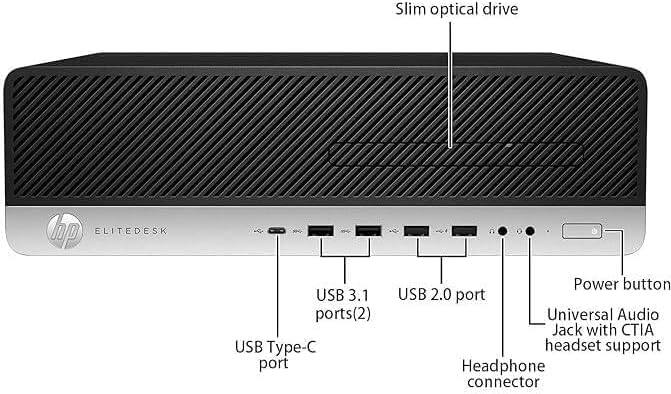 Slim optical drive  
ELITEDESK  
USB 3.1 ports (2)  
USB Type-C port  
USB 2.0 port  
Universal Audio Jack with CTIA headset support  
Headphone connector  
Power button