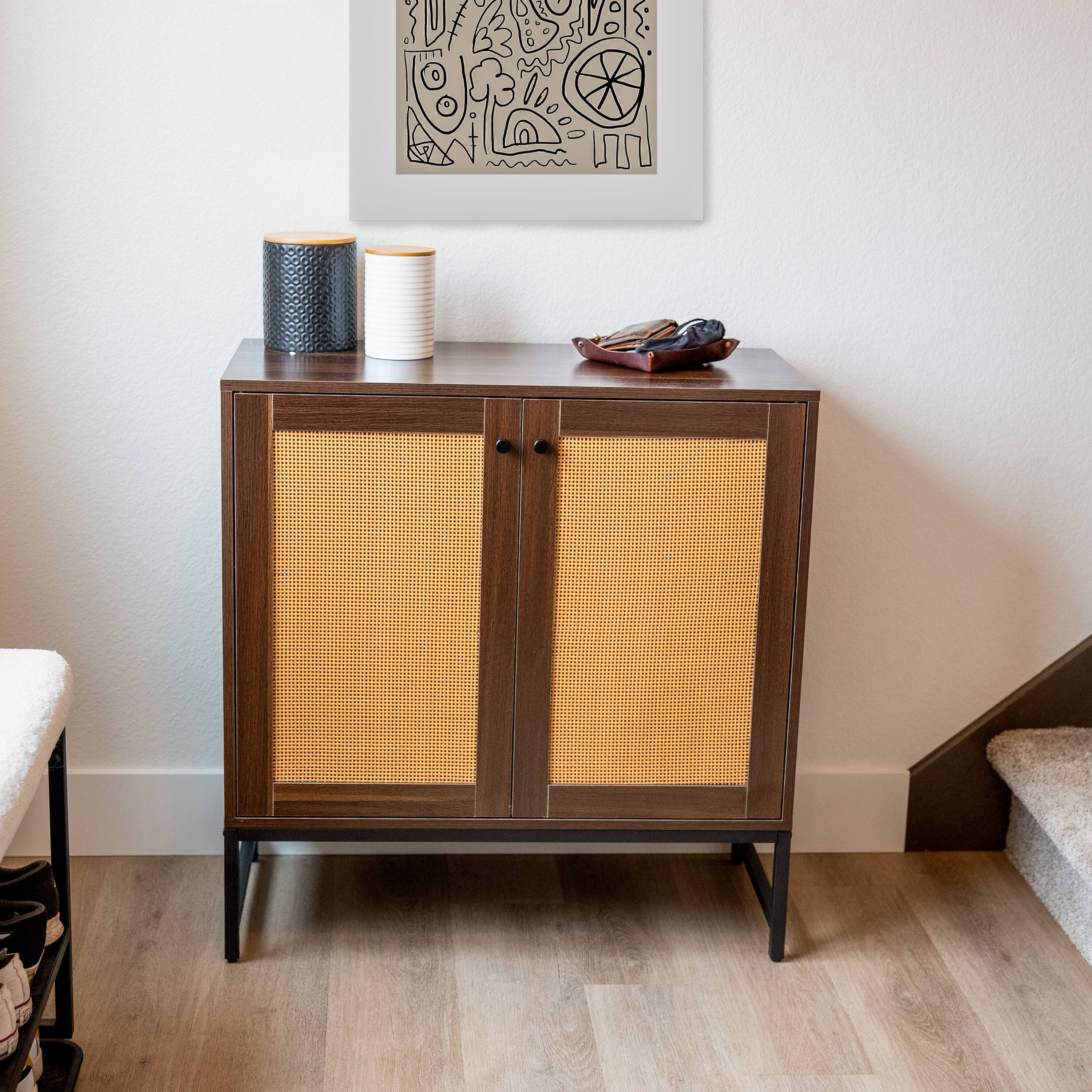 Alt View 4. Sunnydaze - 2-Door MDF Accent Cabinet with Shelf/Rattan Doors - Dark Brown.