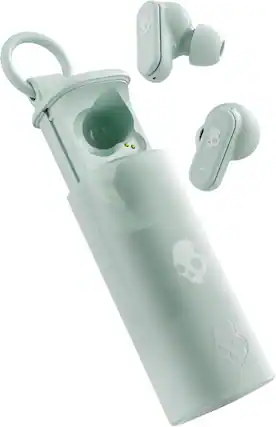 Front. Skullcandy - Dime Evo Wireless Earbuds, Bluetooth Headphones, 36 Hours Battery, Microphone, Easy Carry with Clip-Anywhere Case - Preppy Sage.