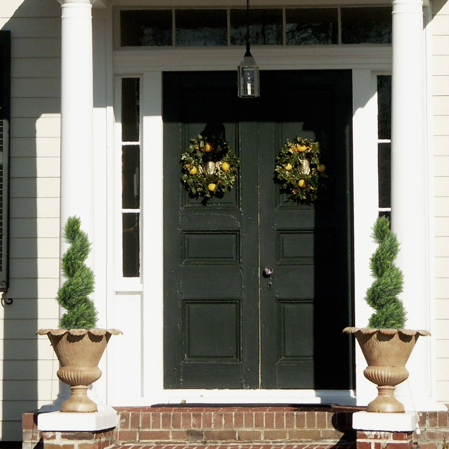 Alt View 5. TECH SAFARI - Artificial Topiary Trees Set Of 2 Faux Cedar Cypress Spiral Outdoor - Plants For Garden Front Porch Indoor... - Default.