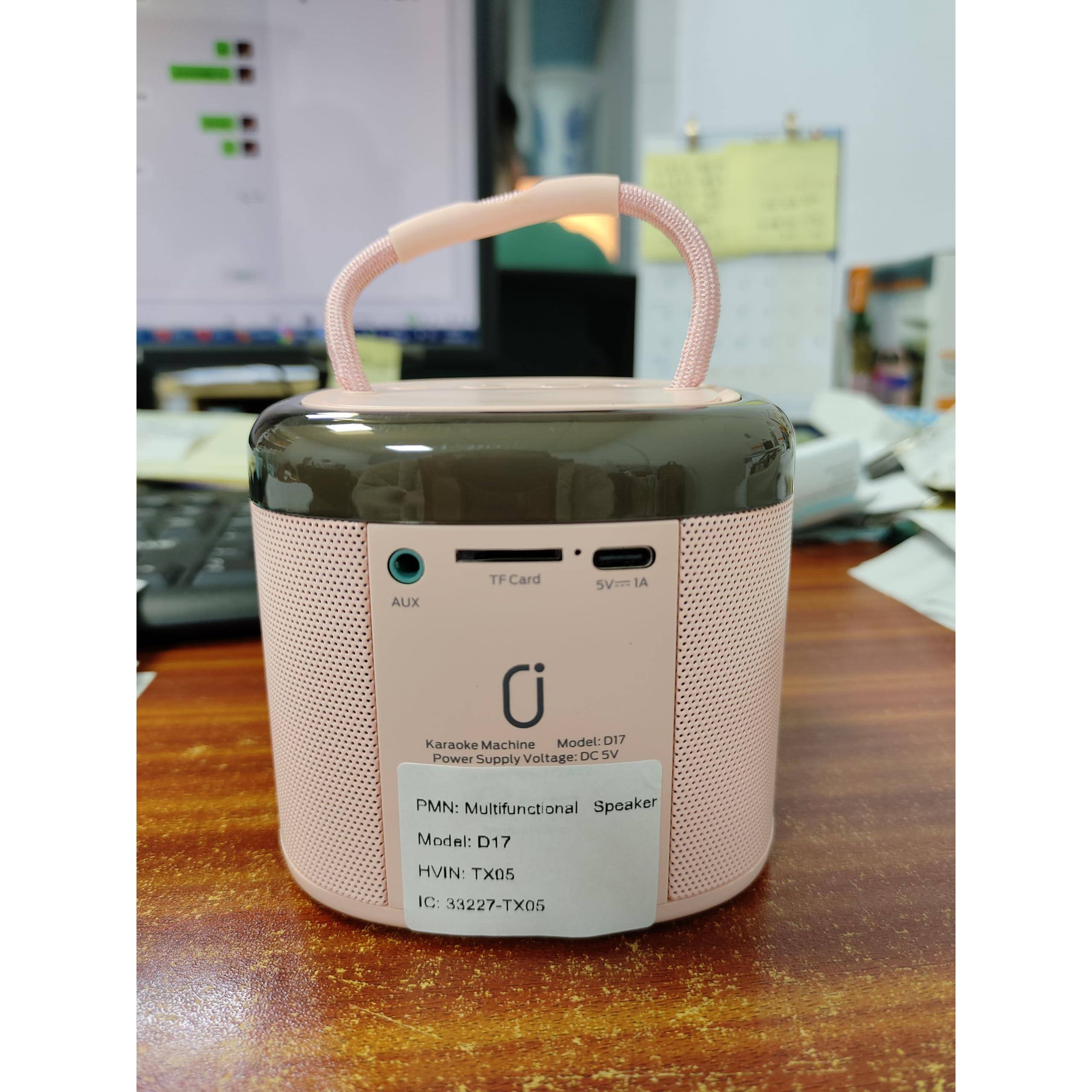 AUX TF Card  
5V 1A  

Karaoke Machine  
Power Supply Voltage: DC 5V  

PMN: Multifunctional Speaker  
Model: D17  
HVIN: TX05  
IC: 33227-TX05