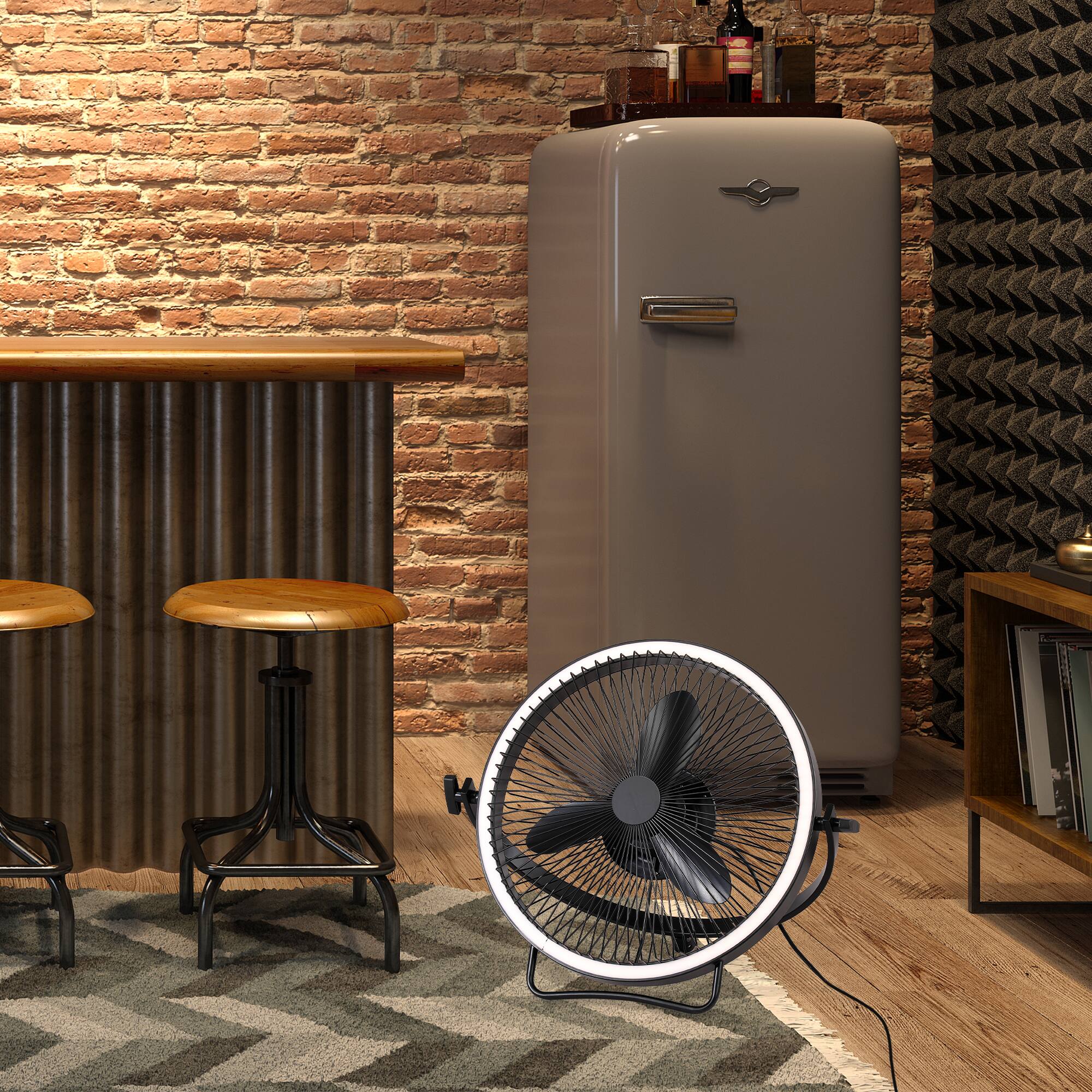 Angle. Parrot Uncle - 20" Matte Black Integrated LED Rotatable Covered Portable Fan Ceiling Fan with Light and Remote - Matte Black.