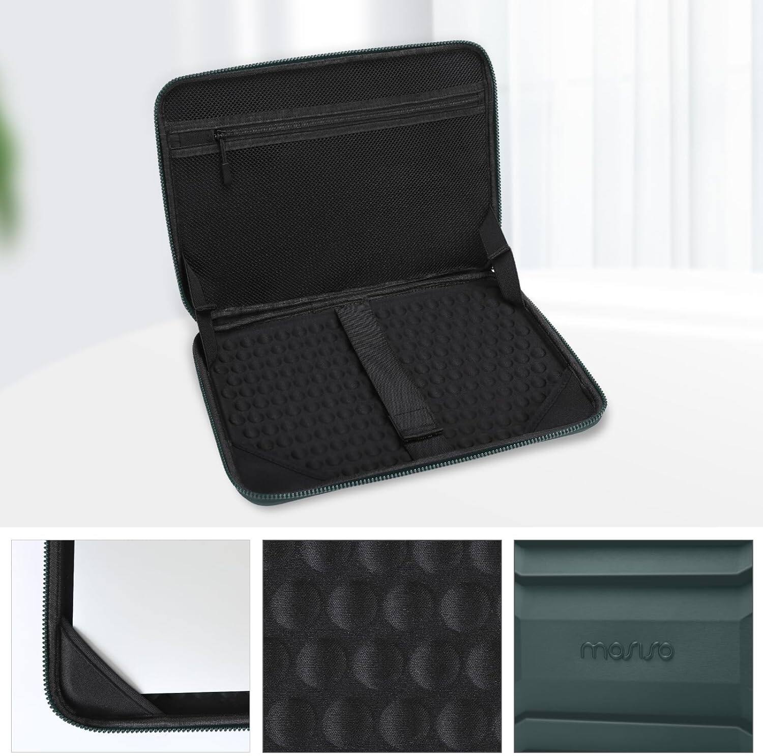Left. mosiso - Waterproof Laptop Sleeve 13-14 inch EVA Hard Shell Laptop Carrying Case with Handle for MacBook Air Pro 13 14 HP Dell - Antique Green.