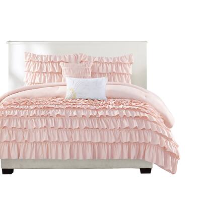 Front. Gracie Mills - Gracie Mills Ismerie 4-Piece Solid Ruffles Comforter Set - Blush.