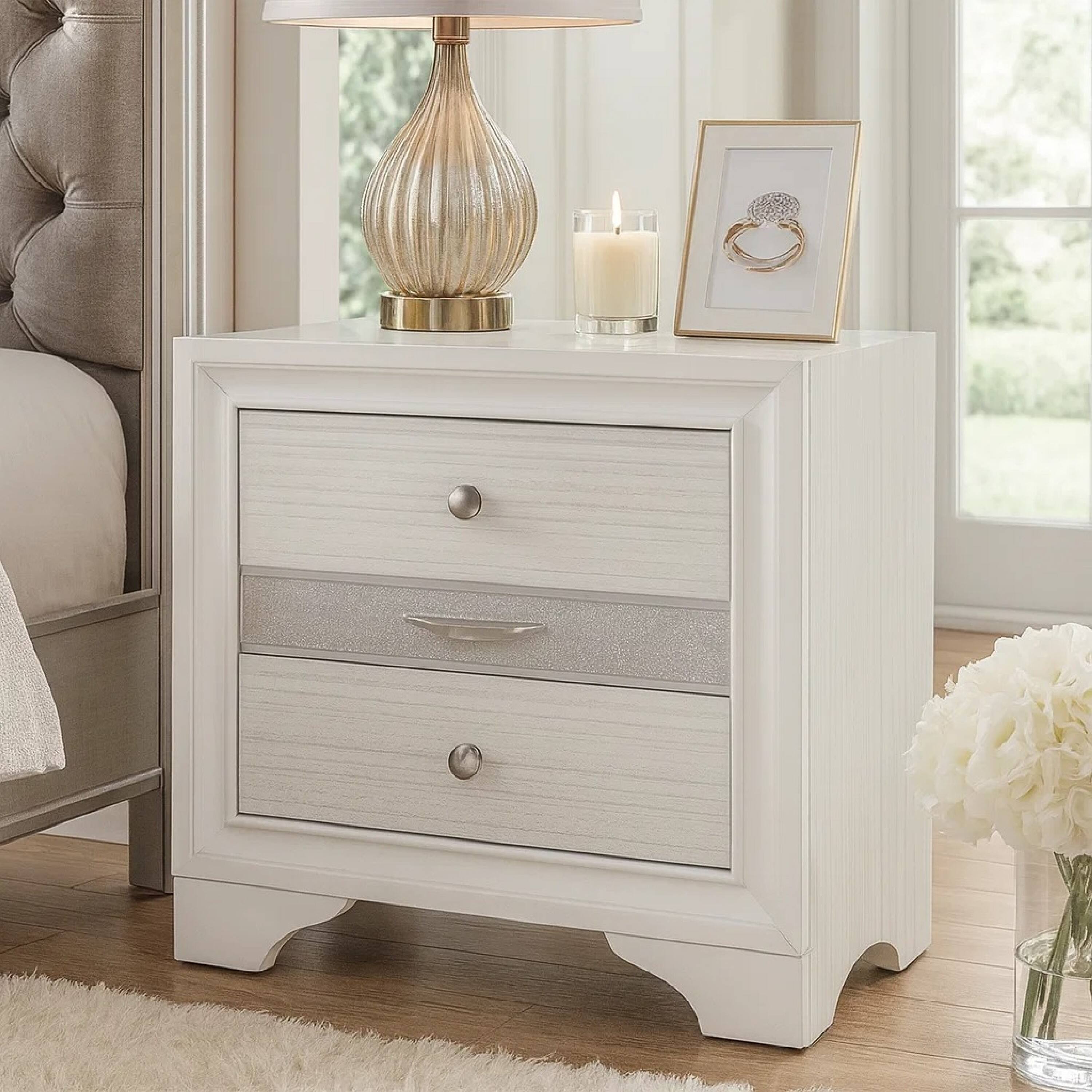 Alt View 6. Manhattan Lane - Stylish 3 Drawers Wood Nightstand - White.