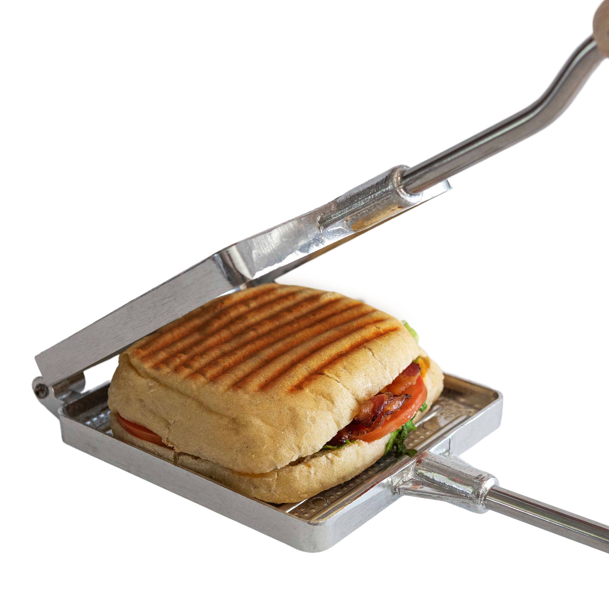 Alt View 5. Kings County Tools - 10-Inch Sandwich Maker Press - Silver and Brown.