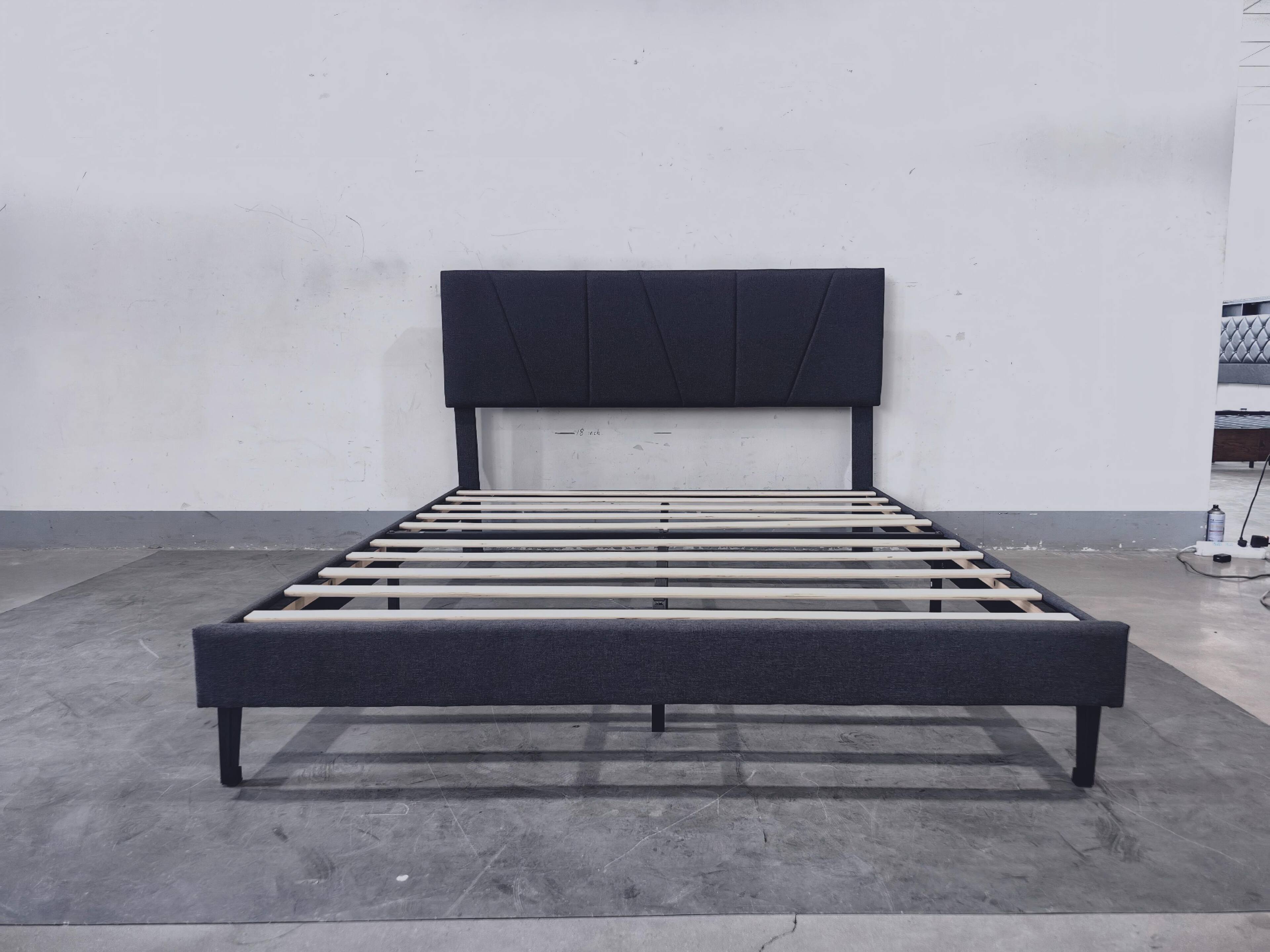 Front. Qeetex - King Size Geometric Pattern Soft Bed, Chic Grey Upholstered Mattress, Stylish Look, No Box Spring Required - Gray.