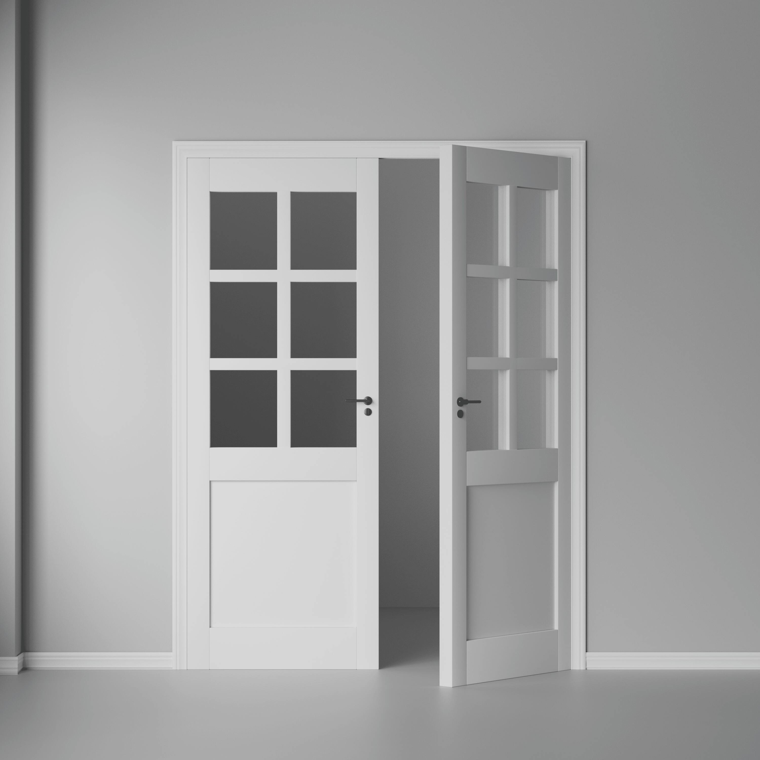 Back. Mirfee - Interior Transparent Glass French Doors, Classic Style - White.