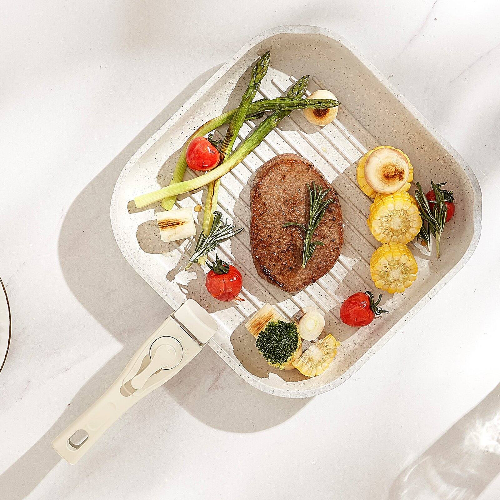 Alt View 1. Glintex - 17 Piece Pots and Pans Set Nonstick, Space Saving Induction Cookware with Detachable Handle and Glass Lids - White.