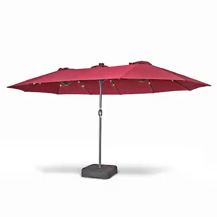 Front. Home Zone Living - HOME ZONE LIVING 15x9ft Double Head Patio Umbrella w/ Base, 36 LED Lights, Sand Bags, Burgundy.