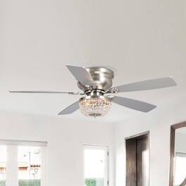 Parrot Uncle - 48" Modern Low Profile Crystal Ceiling Fan Chandelier with Light and Remote - Nickel