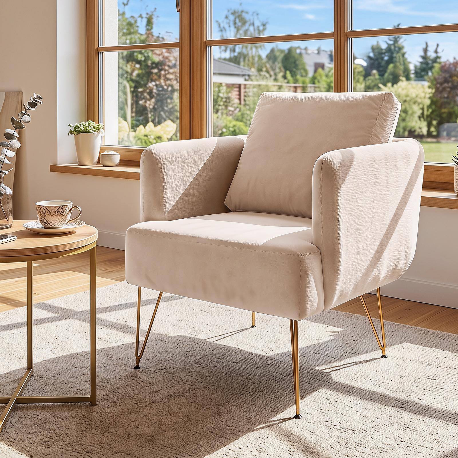 Alt View 1. Costway - Costway 2 PCS Modern Accent Chair with Back Cushion Golden Metal Legs Comfy Sofa Chair - Beige.