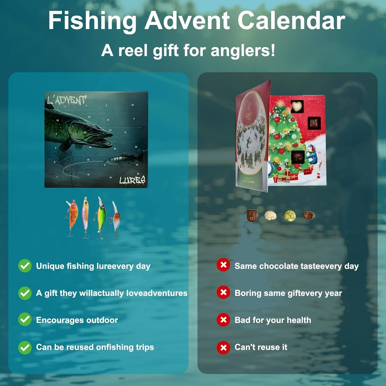 Auledio Fishing Advent Calendar 2025,Fishing Tackle Countdown Christmas ...