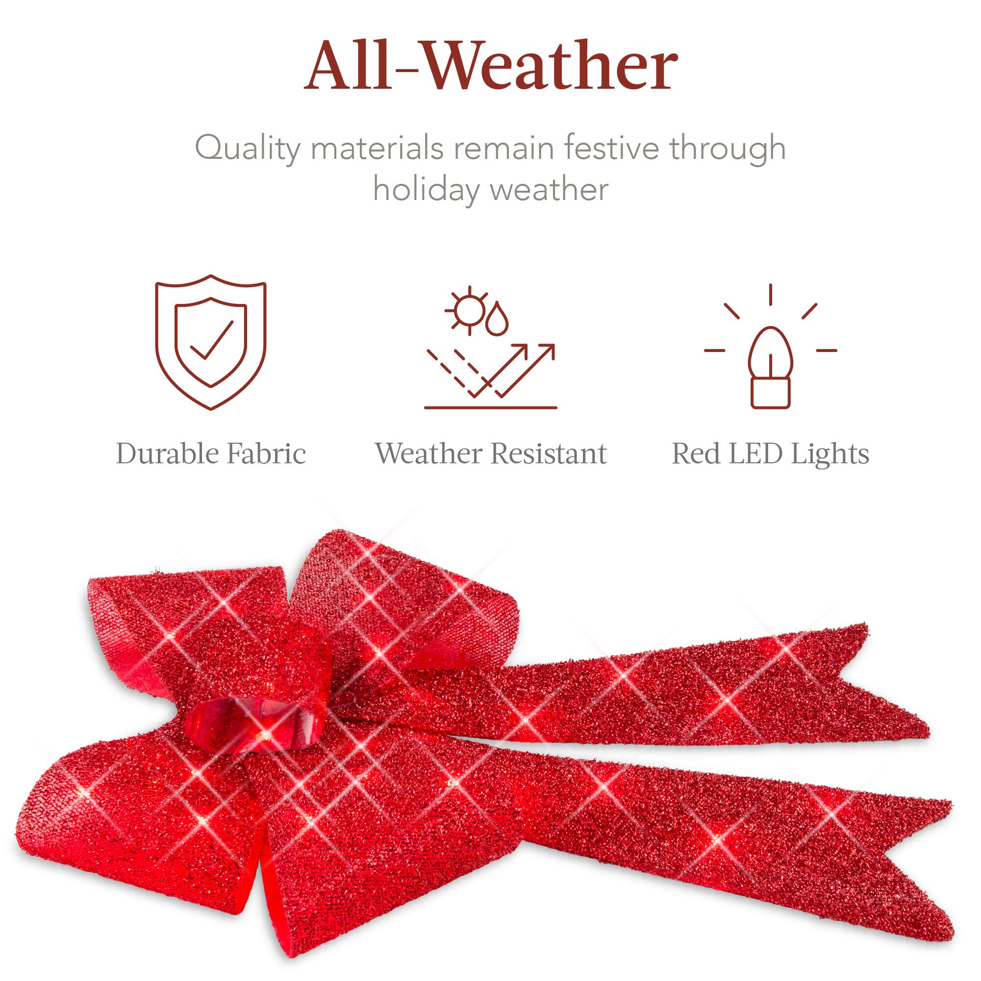 All-Weather

Quality materials remain festive through holiday weather

- Durable Fabric
- Weather Resistant
- Red LED Lights