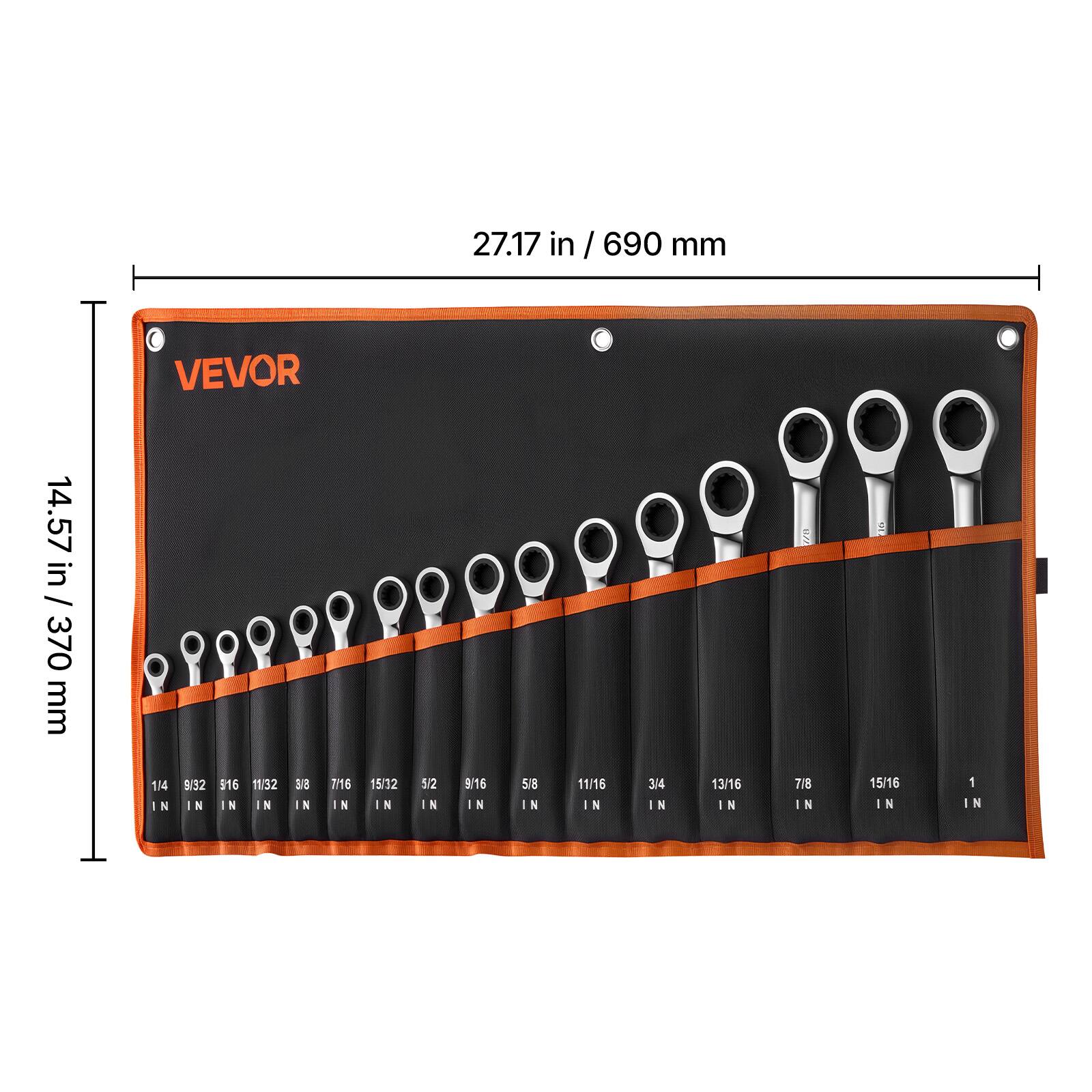 27.17 in / 690 mm  
VEVOR  
14.57 in / 370 mm  

e 5 1/4 - N  
9/32 IN  
11/32 IN  
8/16 IN  
7/16 IN  
15/12 IN  
5/2 IN  
5 9/16 IN  
58 IN  
11/16 IN  
3/4 IN  
5 13/16 IN  
7/8 IN  
15/16 IN  
1 IN