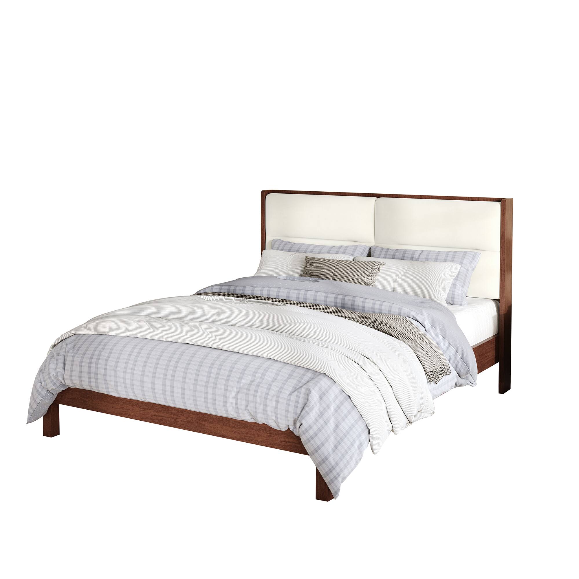 Left. Whisen - Queen Size Platform Bed Frame with Velvet Upholstered Headboard, No Box Spring Needed - Espresso.
