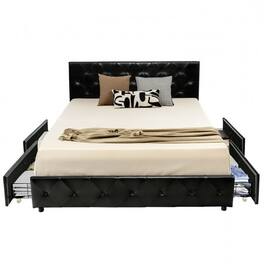 Hivvago - Full Size PU Leather Button Tufted Platform Bed with 4 Storage Drawers - Black