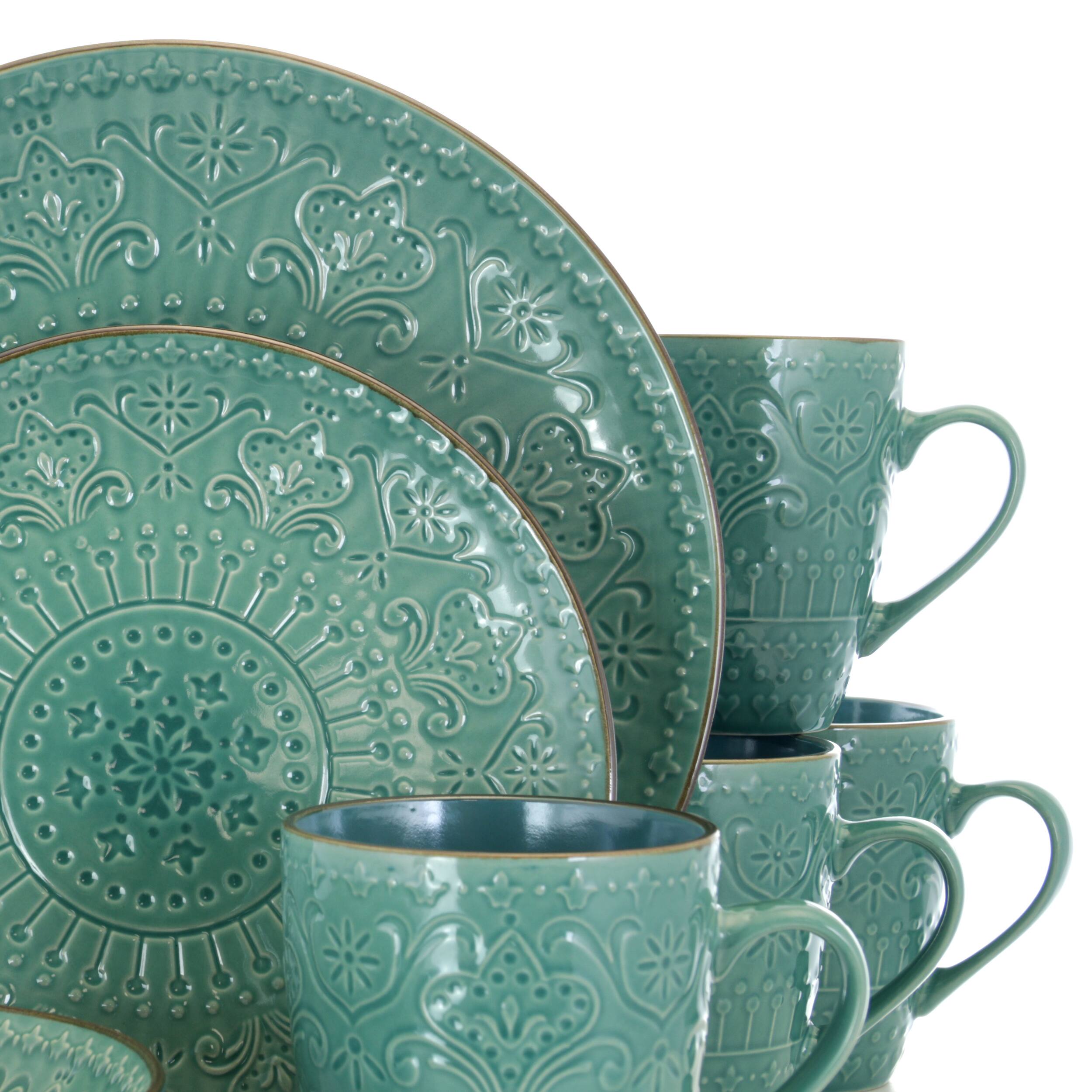 Alt View 4. Elama - Elama Sea Foam Mozaic 16 Piece Luxurious Stoneware Dinnerware with Complete Setting for 4 - Sea Foam.