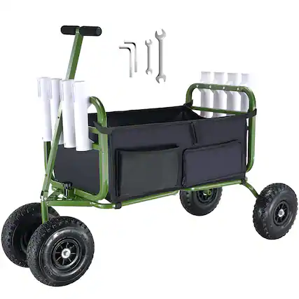 Front. VEVOR - Beach Fishing Cart, 300 lbs Load Capacity, Foldable Fish and Marine Cart with Four 11" Big Wheels Rubber Balloon Tires - Green.