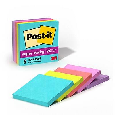 Post-it - Super Sticky Notes, 3" x 3", Supernova Neons Collection, 90 Sheet/Pad, 5 Pads/Pack - Multicolor