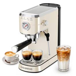 Casabrews - CM5418 Espresso Machine, 20-Bar Coffee Maker with PID Temperature Control, Pressure Gauge, Pre-Infusion, Steam Wand - Cream