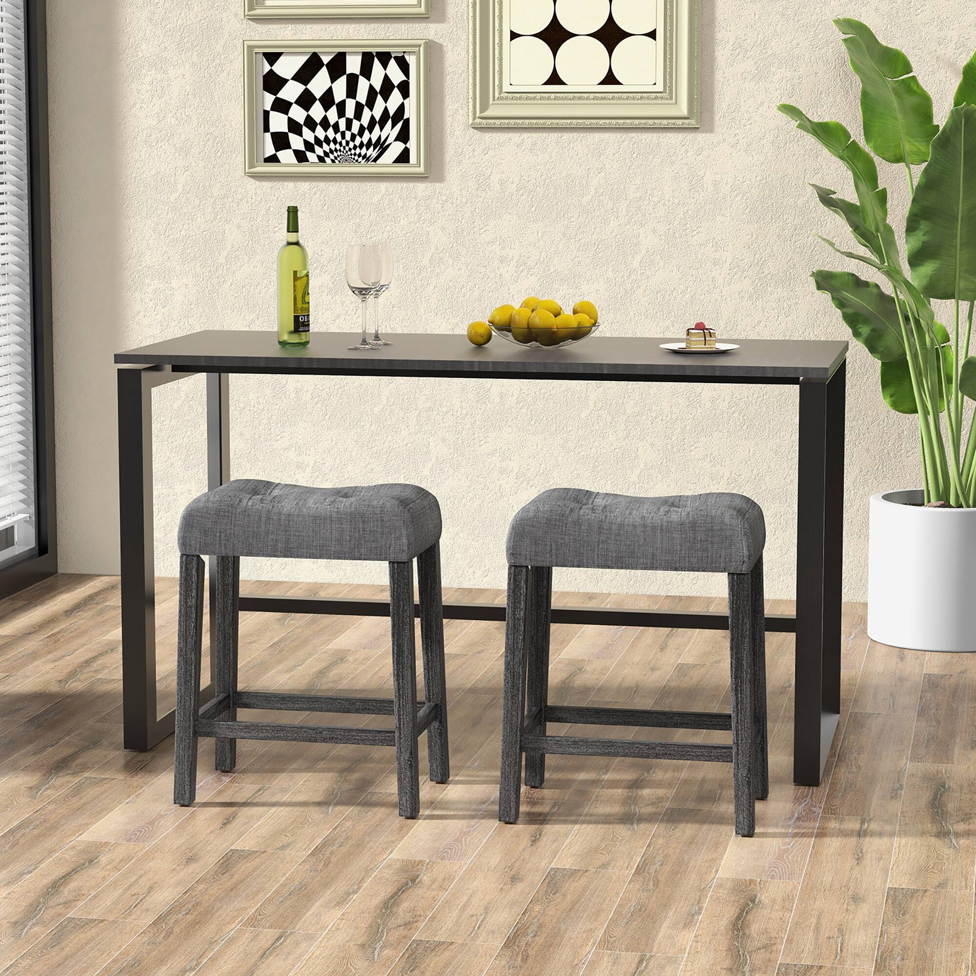 Alt View 4. Gymax - Gymax 24'' Saddle Bar Stools Set of 4 w/ Footrest Rubber Wood Frame for Kitchen Island - Gray.