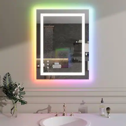 Front. Homhougo - RGB LED Bathroom Mirror Dual-Side/Anti-Fog/Adjustable Wall Mounted.