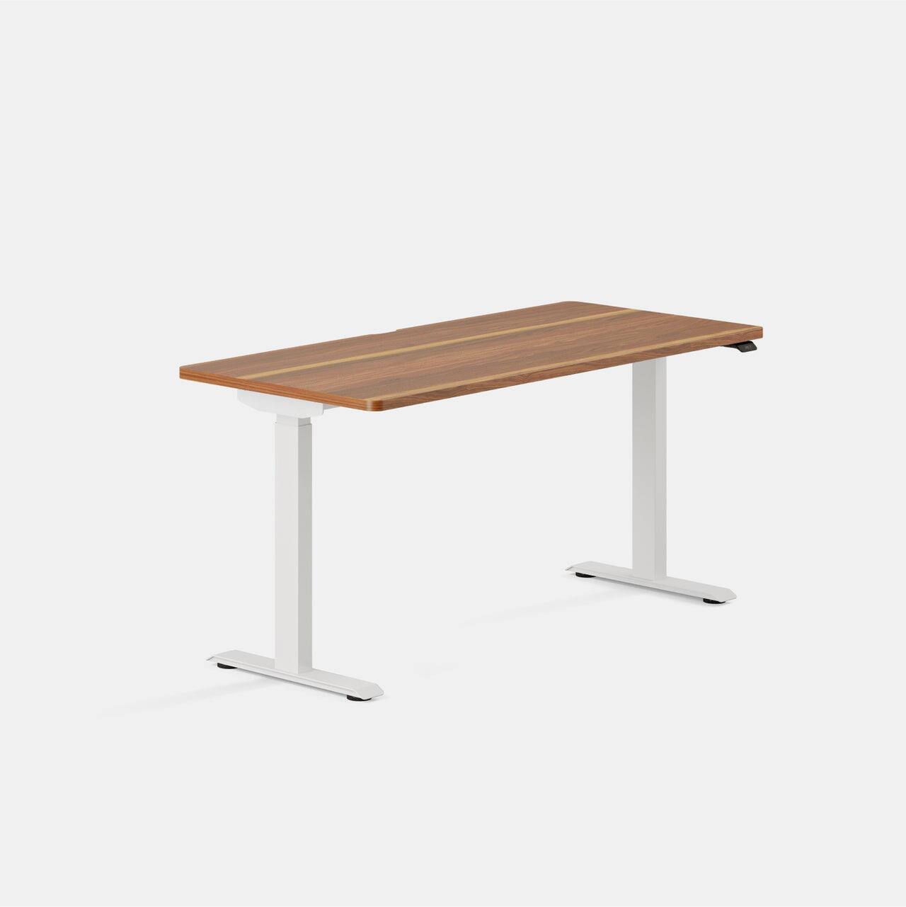 Angle. Branch Furniture - Duo Standing Desk 58" – Adjustable Desk with OLED Control Panel, Frameless Design & Compact Footprint - Walnut / White.