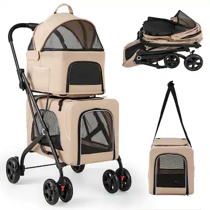 Front. Costway - Costway Double Pet Stroller for 2 Dogs or Cats w/ 2 Detachable Carriers Safety Belt.