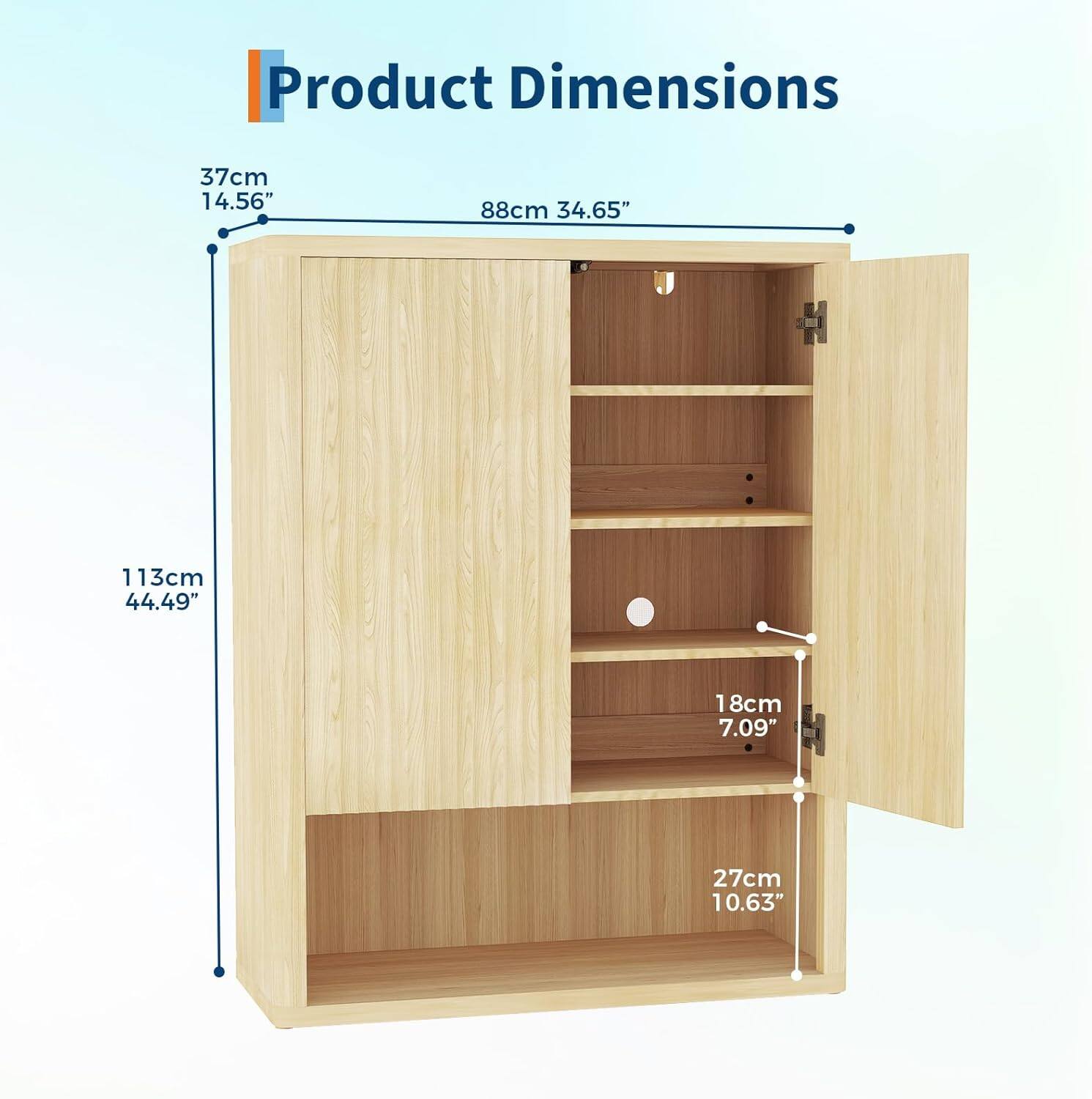 Product Dimensions  
37cm 14.56"  
88cm 34.65"  
113cm 44.49"  
18cm 7.09"  
27cm 10.63"