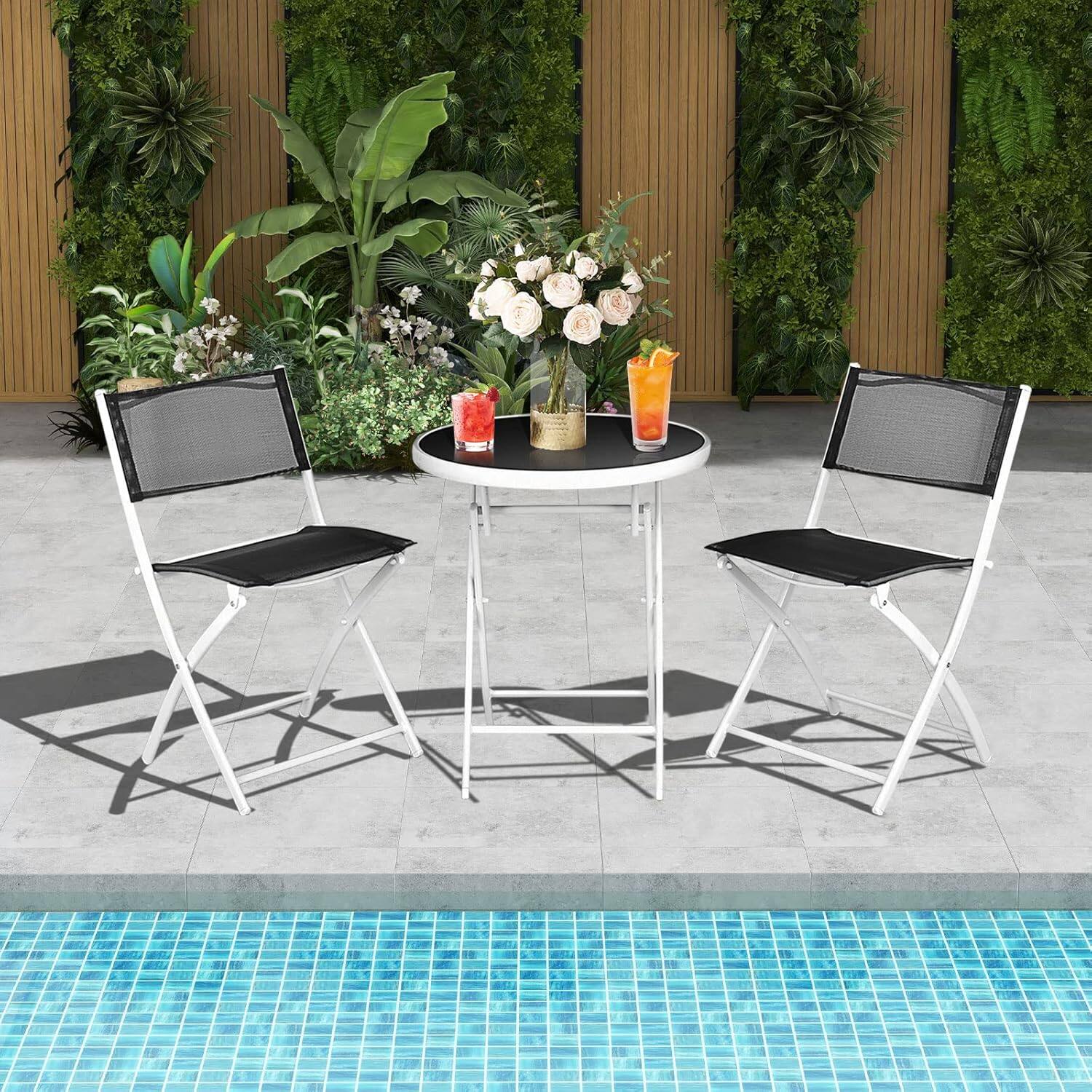Alt View 1. Costway - Costway 3-Piece Patio Folding Bistro Set, Outdoor Foldable Chair & Table Set - Black.